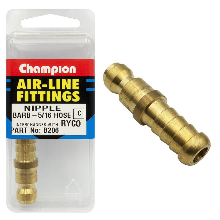 Champion Brass Nipple Hose Barb Female 5/16"" B206