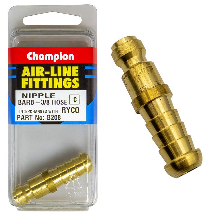 Champion Brass Nipple Hose Barb 3/8"" B208