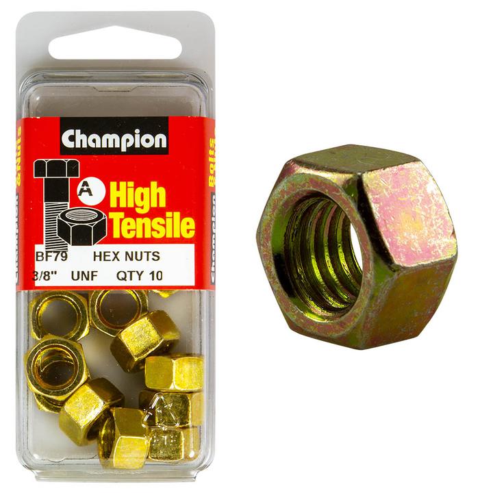 Champion Hex Nut Pack Plain UNF 3/8"" 10Pk BF79