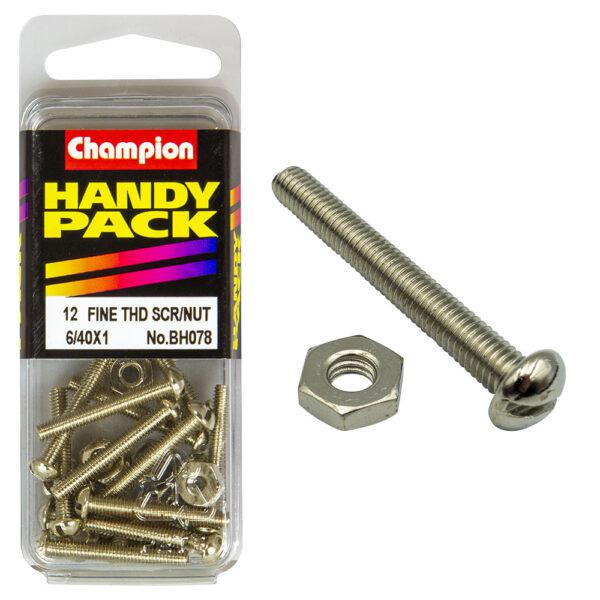 Champion Nickel Nut & Screw Slotted Panhead 6/40"" x 1"" 24Pk BH078