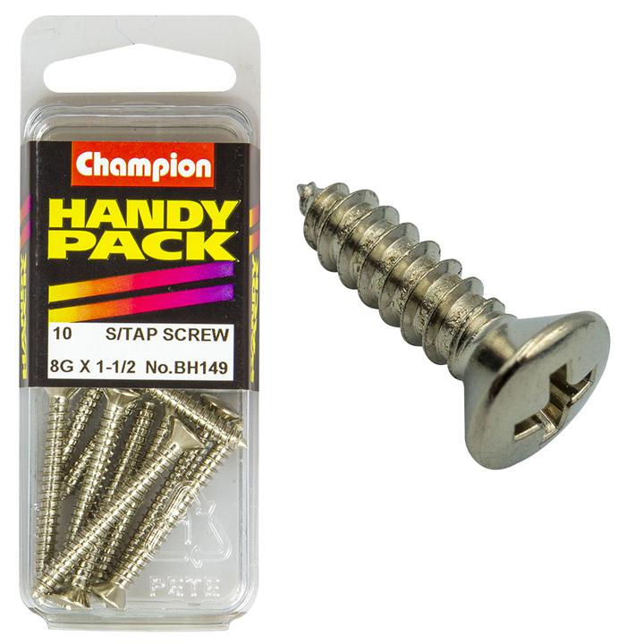 Champion Nickel Screw Self Tapp Raised Head Phillips 4.2 x 38mm 10Pk BH149