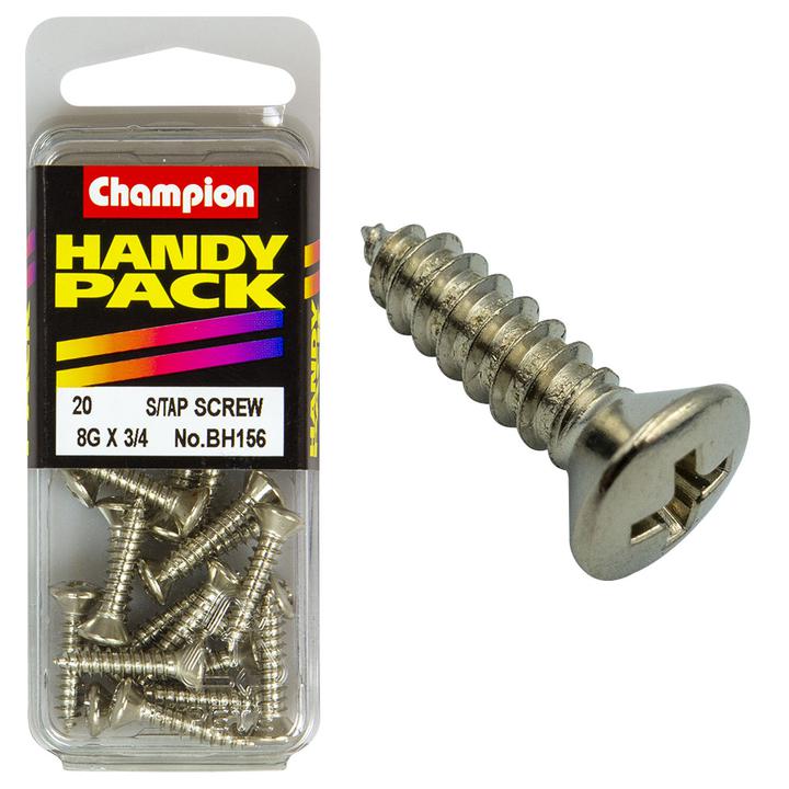 Champion Nickel Screw Self Tapp Raised Head Phillips 4.2 x 19mm 20Pk BH156