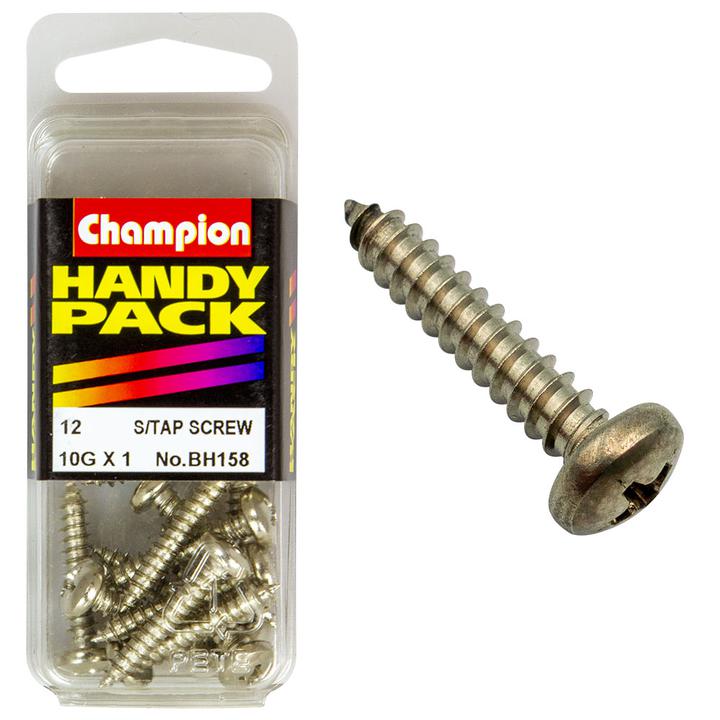 Champion Nickel Screw Self Tapp Panhead Phillips 4.8 x 25mm 12Pk BH158