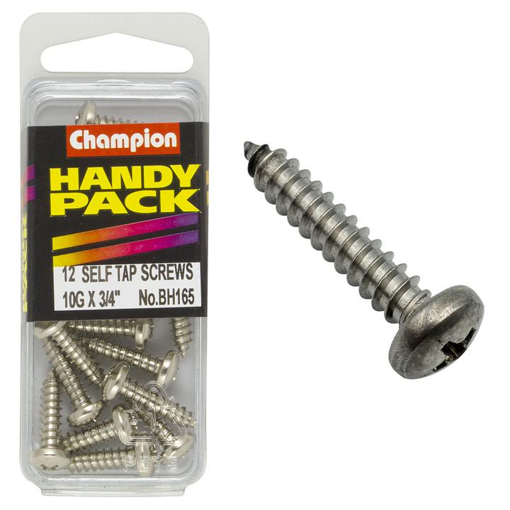 Champion Nickel Screw Self Tapp Panhead Phillips 4.8 x 19mm 12Pk BH165