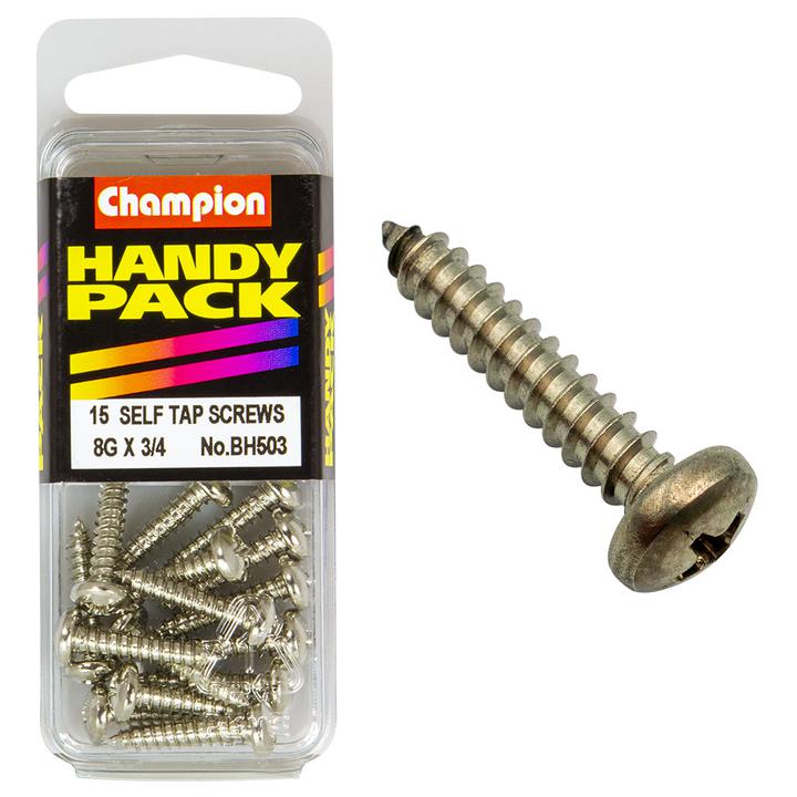 Champion Nickel Screw Self Tapp Panhead Phillips 4.2 x 19mm 15Pk BH503
