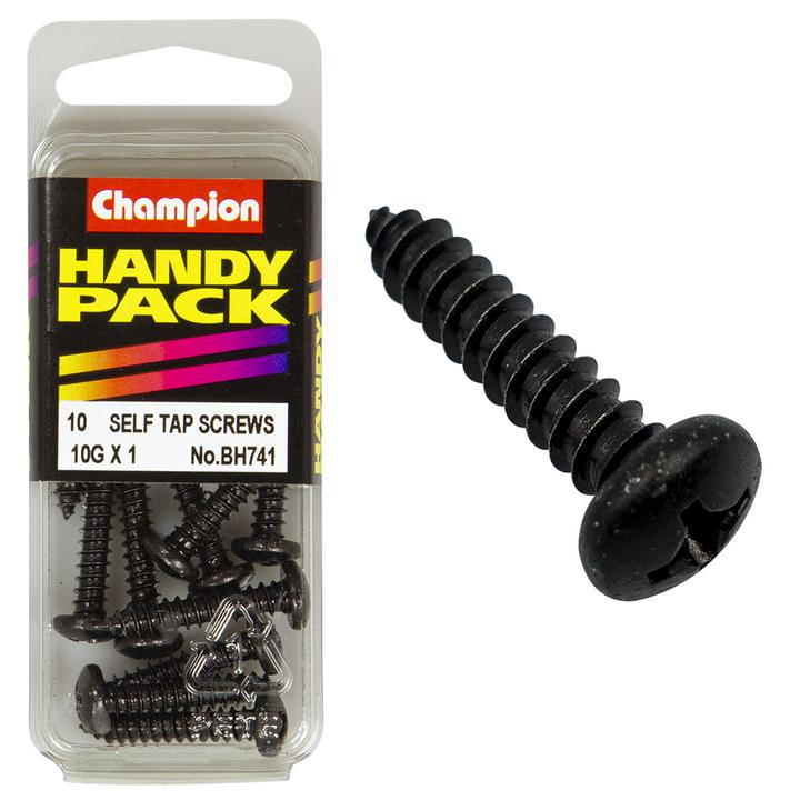 Champion Black Screw Self Tapp Panhead Phillips 4.8 x 25mm 10Pk BH741