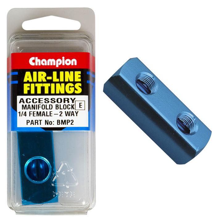 Champion Manifold Block 2 Way 1/4"" Female Aluminium Blue BMP2