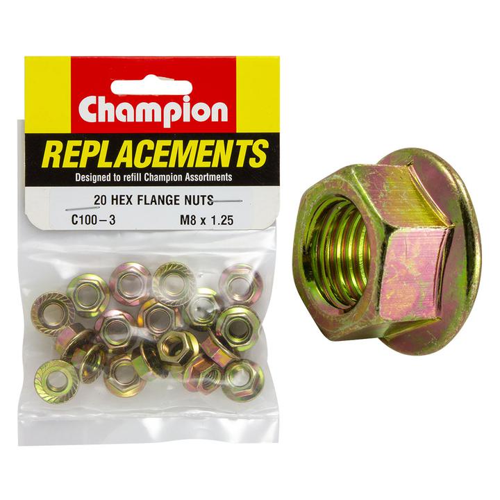 Champion Hex Flange Nut M8 x 1.25mm 20Pk C100-3