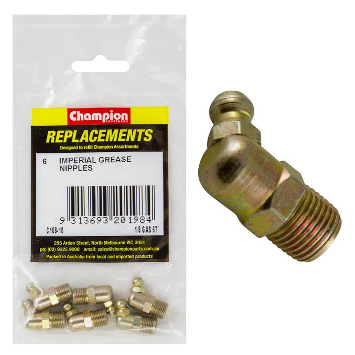 Champion Grease Nipple BSP 67.5° 1/8"" 6Pk C108-10