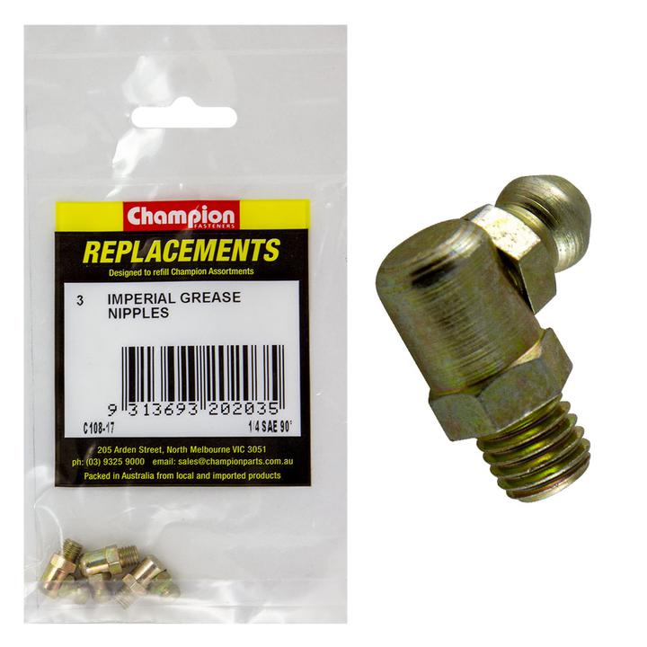Champion Grease Nipple UNF 90° 1/4"" 3Pk C108-17