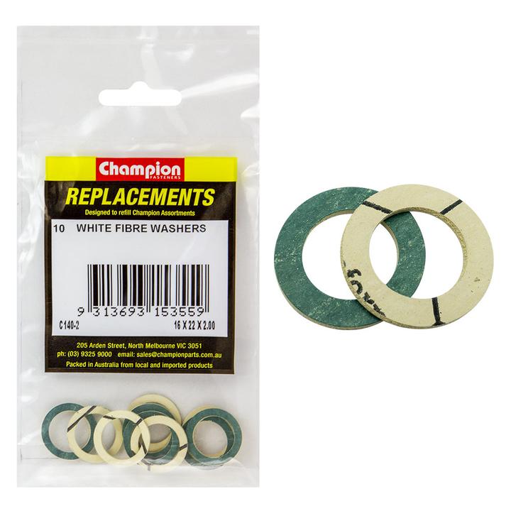 Champion Flat Fibre Washer White M16 x 22 x 2.00mm 10Pk C140-2