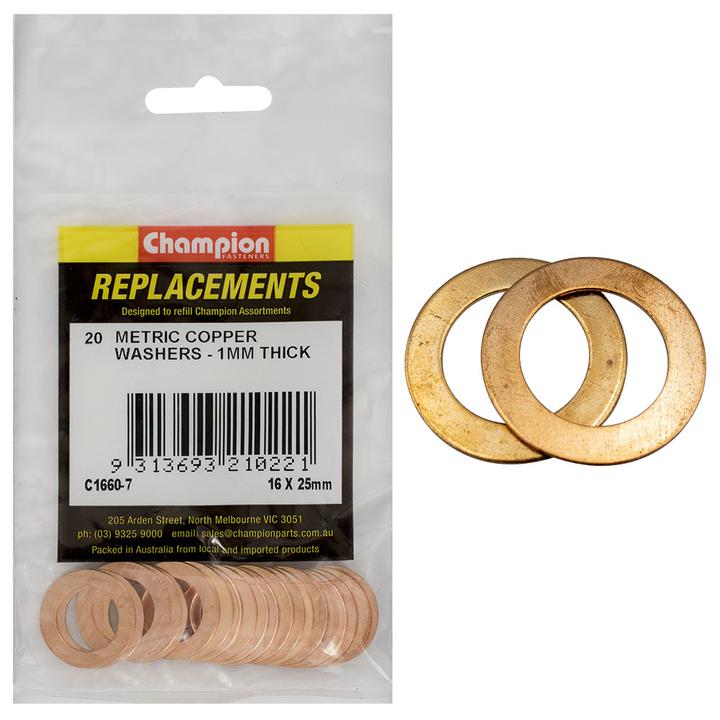 Champion Flat Copper Washer 5/8"" x 1"" x 20G 20Pk C1660-7