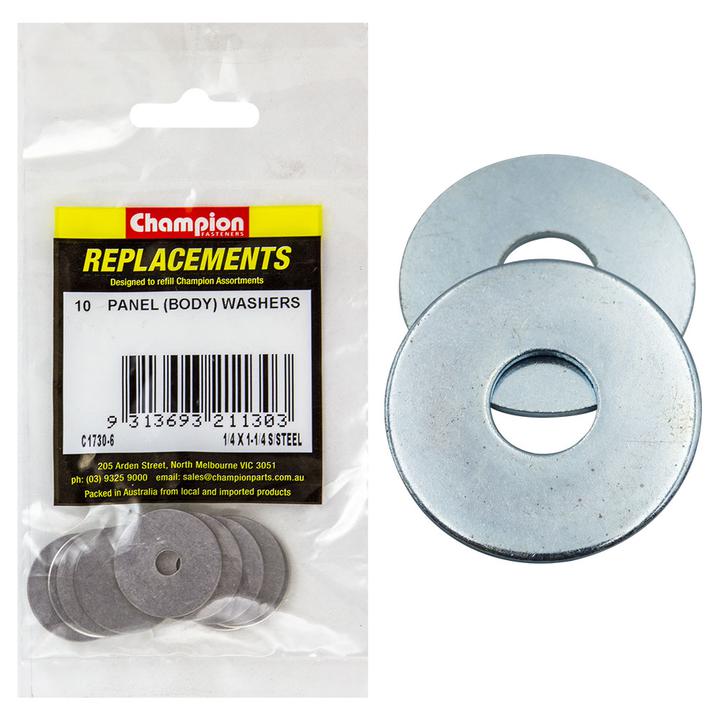 Champion Flat Stainless Steel Body Washer 1/4"" x 1-1/4"" 10Pk C1730-6