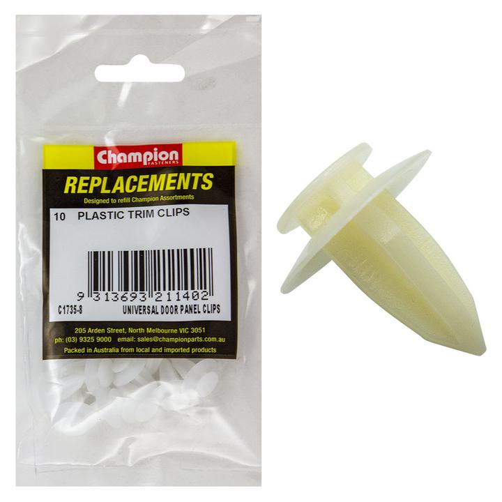 Champion Door Panel Clip Clear 8mm Hole 17mm Head 10Pk C1735-8