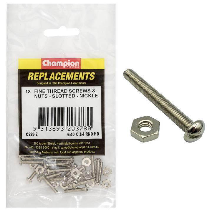 Champion Hex Nut & Screw Set 6/40″ x 3/4″ 36Pk C228-2
