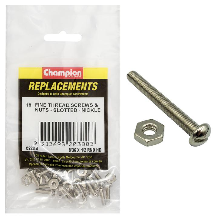 Champion Hex Nut & Screw Set 6/40″ x 1/2″ 36Pk C228-4