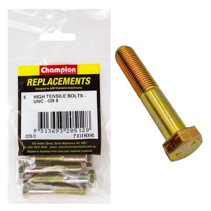 Champion Hex Bolt HT 3/8″ x 2″ UNC 5Pk C370-12