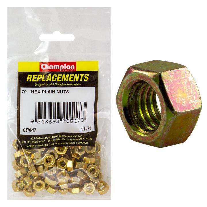 Champion Hex Nut Pack Plain UNC 1/4"" 70Pk C370-17