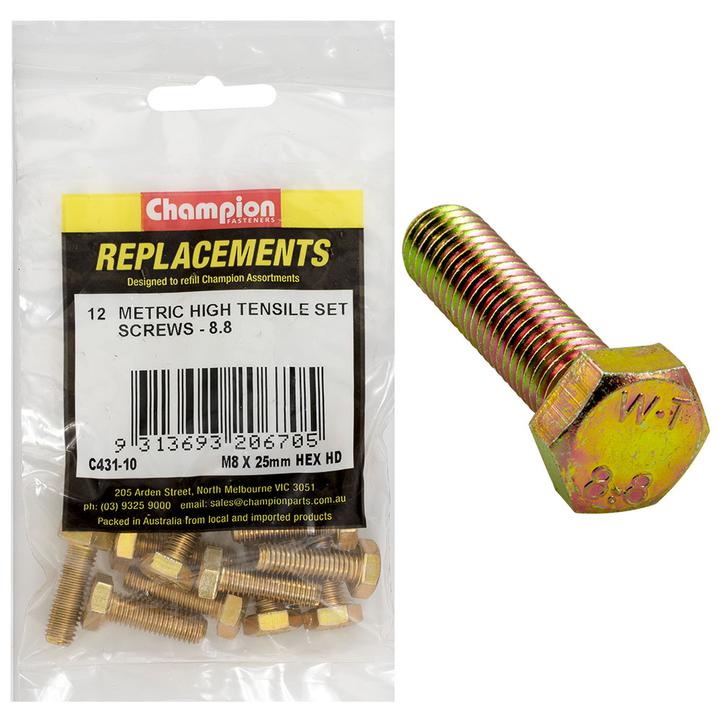 Champion Hex Screw Set HT M8 x 25mm 20Pk C431-10