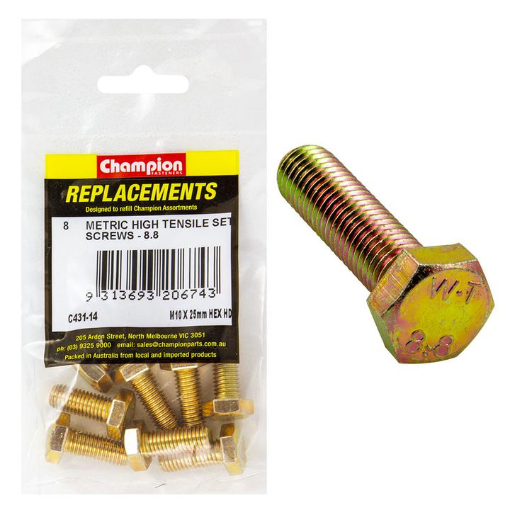Champion Hex Screw Set HT M10 x 25mm 8Pk C431-14