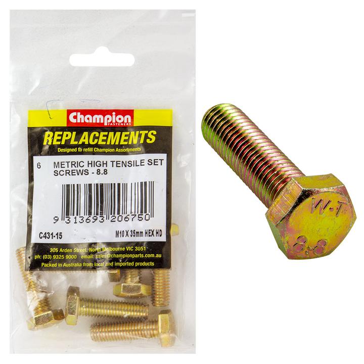 Champion Hex Screw Set HT M10 x 35mm 6Pk C431-15