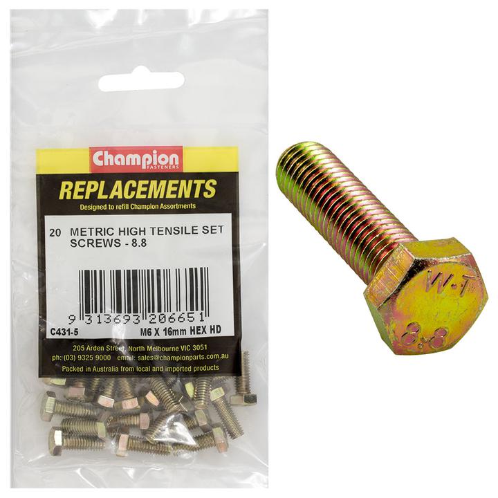 Champion Hex Screw Set HT M6 x 16mm 20Pk C431-5