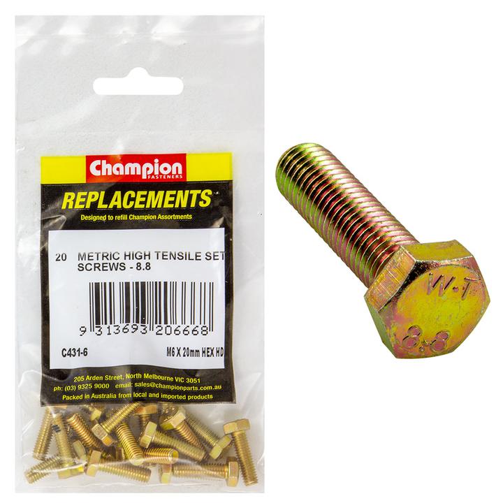 Champion Hex Screw Set HT M6 x 20mm 20Pk C431-6