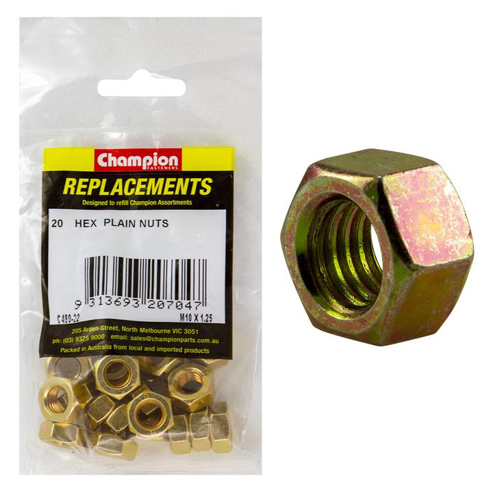 Champion Hex Nut Pack Plain HT M10 x 1.25mm 20Pk C480-22
