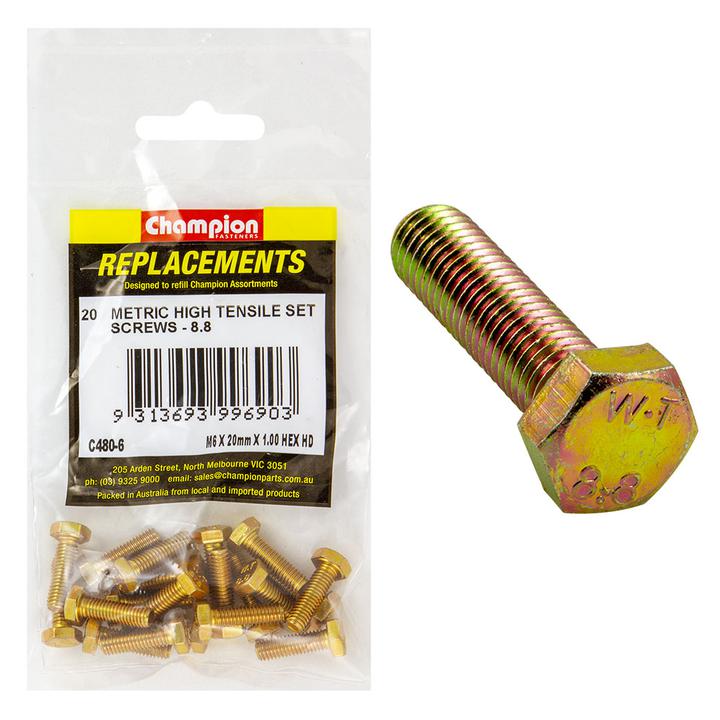 Champion Hex Screw Set HT M6 x 20mm 20Pk C480-6