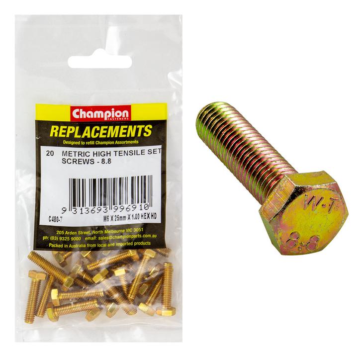 Champion Hex Screw Set HT M6 x 25mm 20Pk C480-7