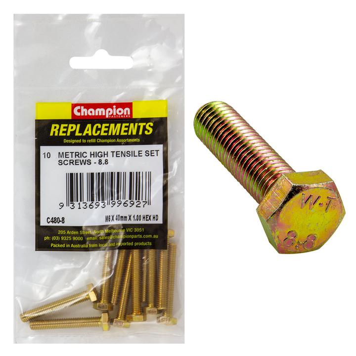 Champion Hex Screw Set HT M6 x 40mm 10Pk C480-8