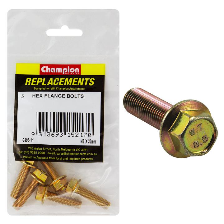 Champion Hex Screw Set Flanged HT M8 x 30mm 5Pk C495-11