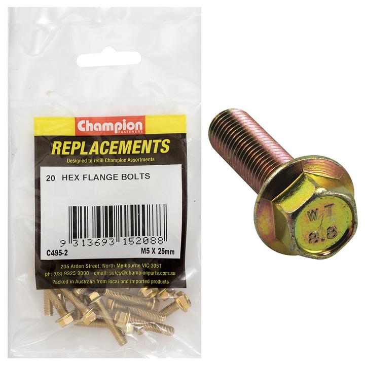 Champion Hex Screw Set Flanged HT M5 x 25mm 20Pk C495-2