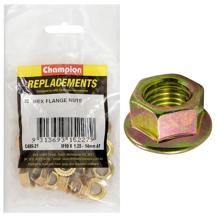 Champion Hex Nut Flange M10 x 1.25mm 25Pk C495-21