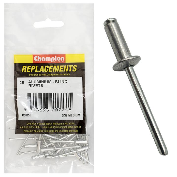 Champion Blind Rivet Aluminium 4.0 x 11.43mm 25Pk C502-6