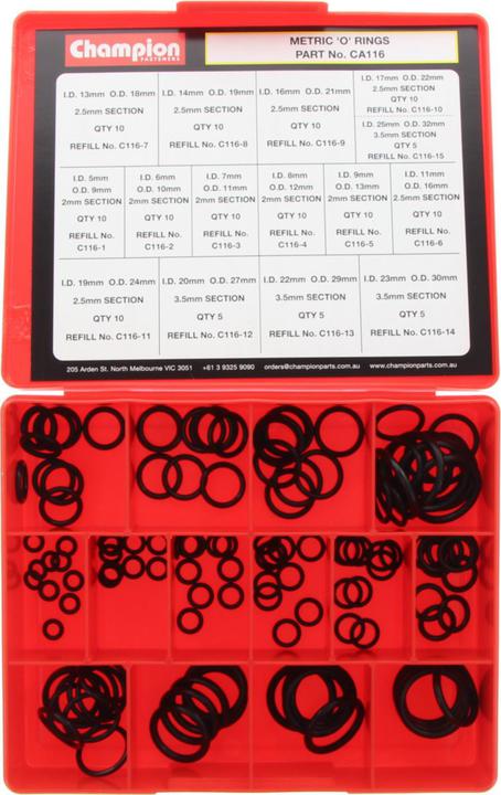Champion Nitrile O Ring Assortment Pack Metric 15 Sizes 130Pk CA116