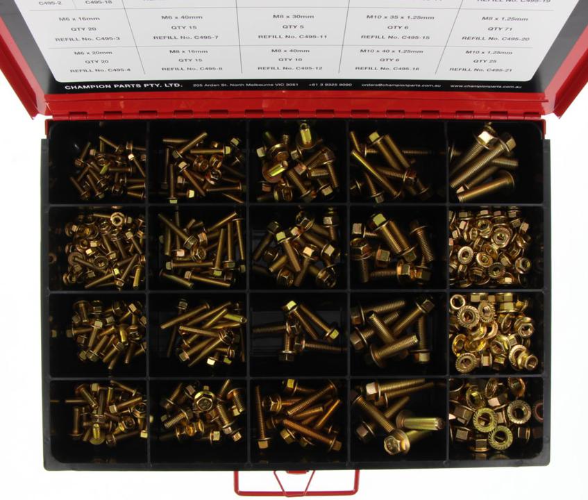Champion Flange Head Bolts Master Assortment Kit Metric 17 Sizes 455Pk CA495