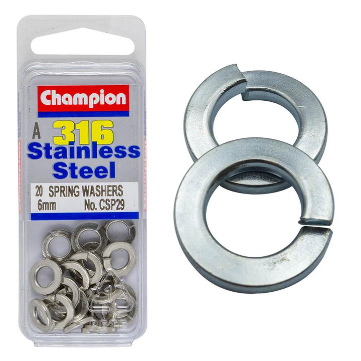 Champion Spring Washer Stainless 6mm 20Pk CSP29