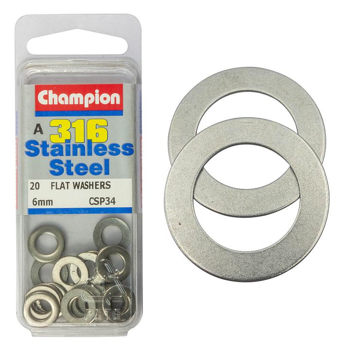 Champion Flat Washer Stainless 6mm 20Pk CSP34