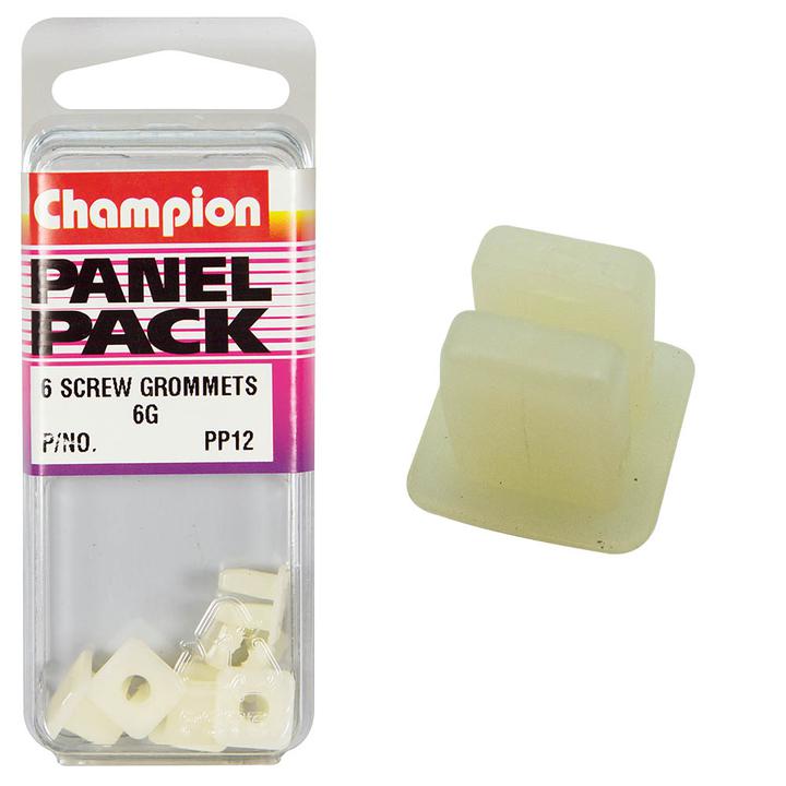Champion Screw Grommet White 4.2mm Screw Size 7x7mm Hole 10x10mm Head 6Pk PP12