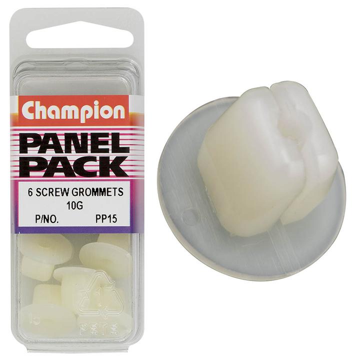 Champion Screw Grommet White 4.8mm Screw Size 8x8mm Hole 17mm Head 6Pk PP15
