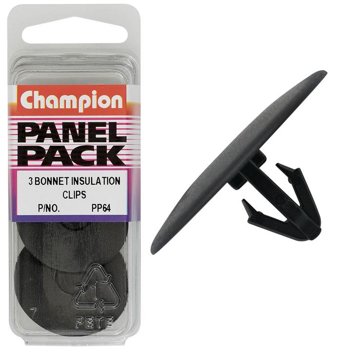 Champion Bonnet Retainer Black 18mm Len 9mm Hole 35mm Head 3Pk PP64