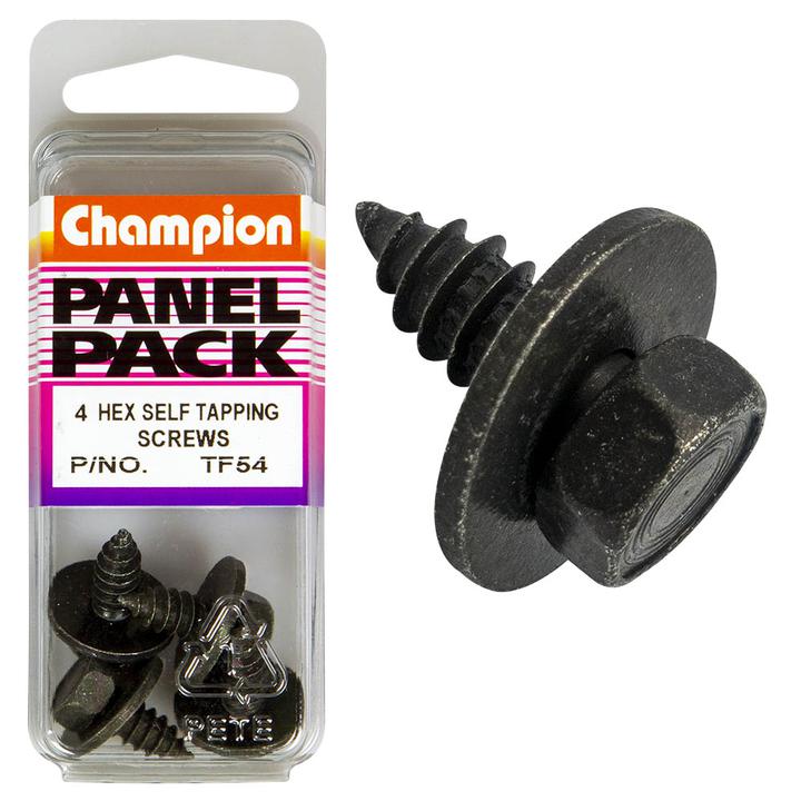 Champion Screw Self Tapp Sems-Hex Ind-Flat Washer Black 6.3 x 19mm 4Pk TF54