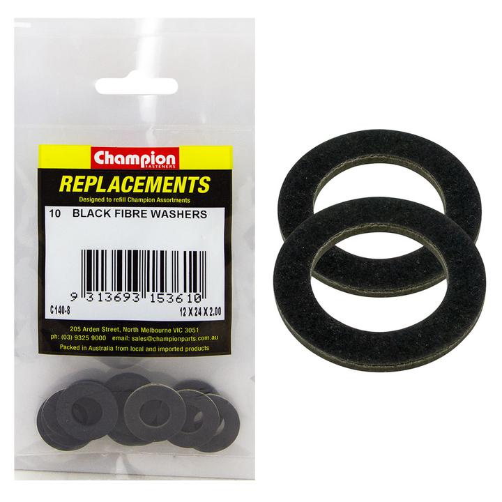 Champion Fasteners Flat Fibre M12 x 24 x 2mm Black Washer C140-8