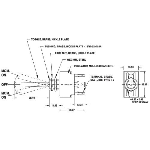 Cole Hersee Toggle Switch MOM On/Off/MOM On DPDT Rated 25A 12V (Pack of 1) 55065-02BL