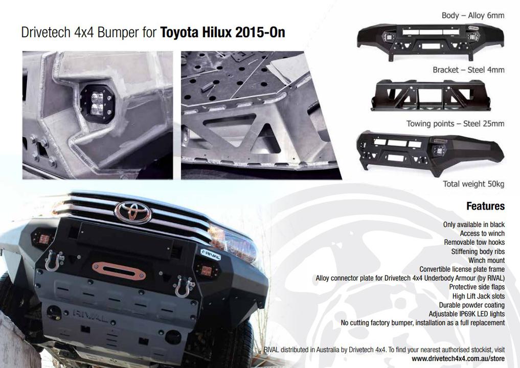 Drivetech 4x4 by RIVAL Aluminium Bumper fits Toyota Hilux GUN126R DT-2D57011B