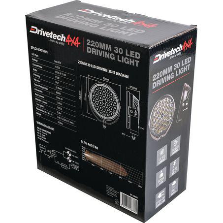 Drivetech 4X4 220mm Round LED Driving Light Black DT-DR220
