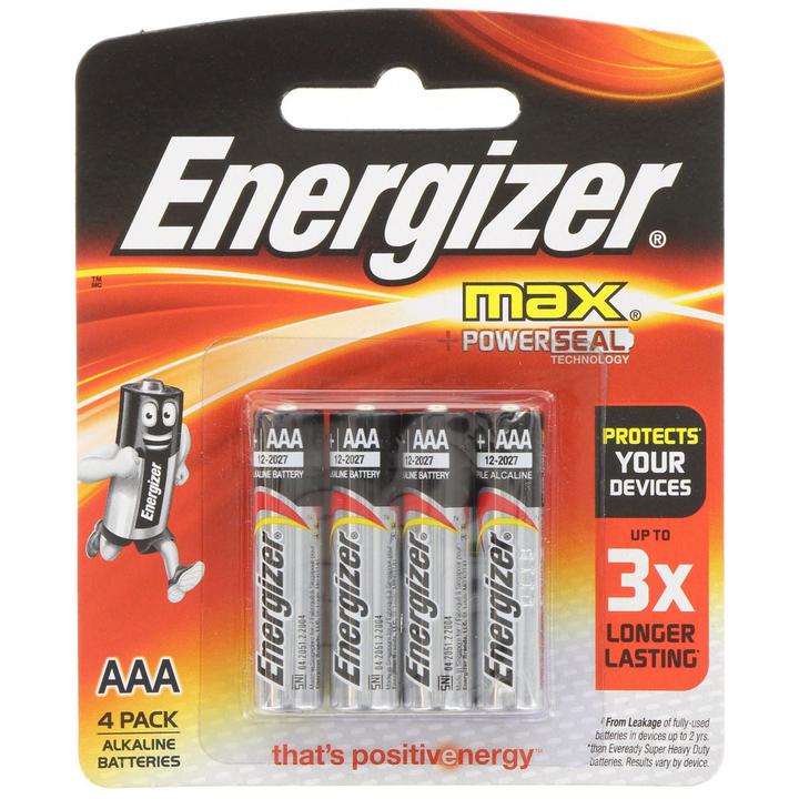 Energizer Max Alkaline AAA Batteries 4 Pack E92BP4TN