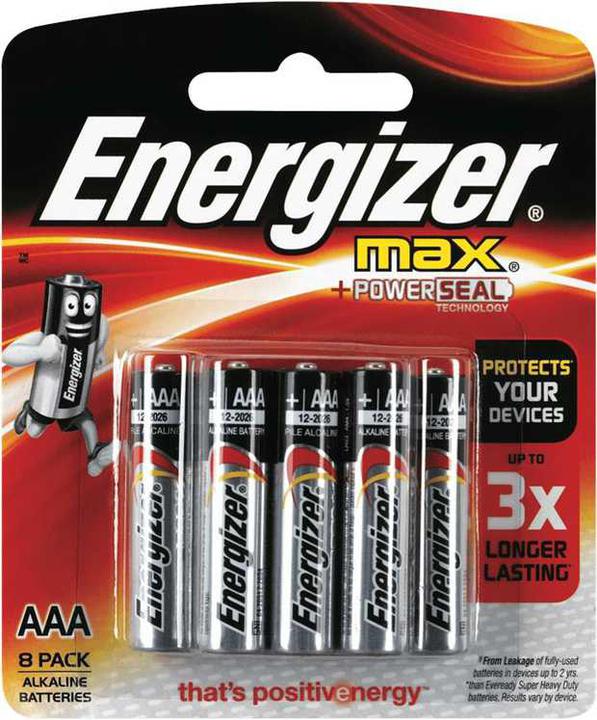 Energizer Max Alkaline AAA Batteries 8 Pack E92BP8T