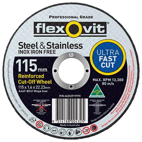 Flexovit Mega Inox Ultra Thin Cut Off Disc S/S 115x1.6x22.2mm 66252919970
